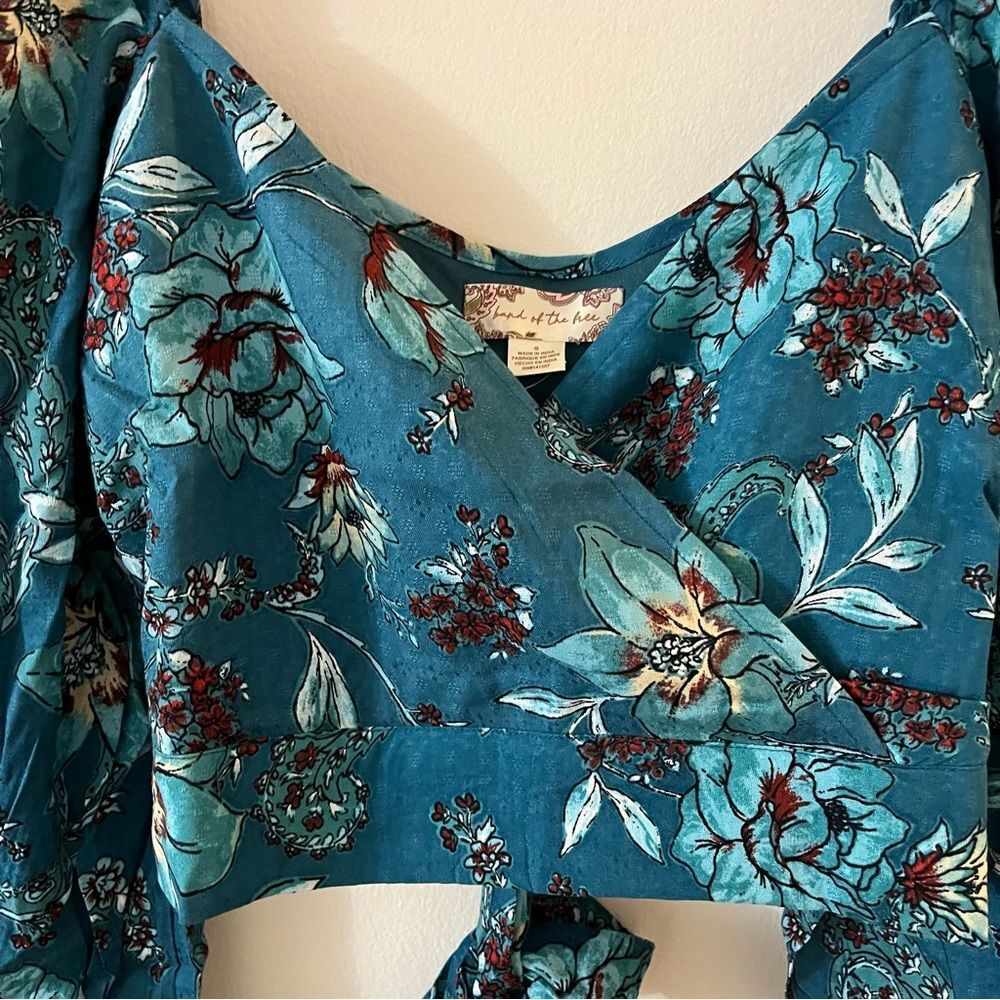 NWT B.O.G. Collective Sybille Teal Floral Crossover Crop Top Boho small - Picture 6 of 15